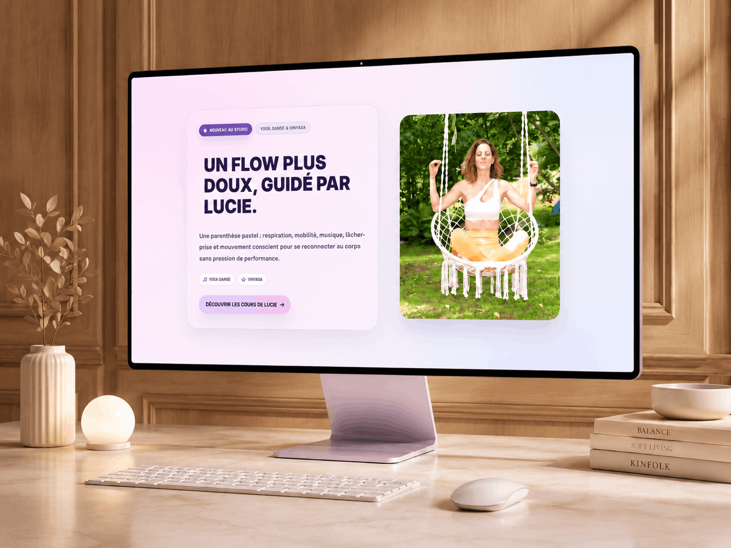 Aperçu du site Yoga Lucie, univers doux et pastel réalisé par Startblok