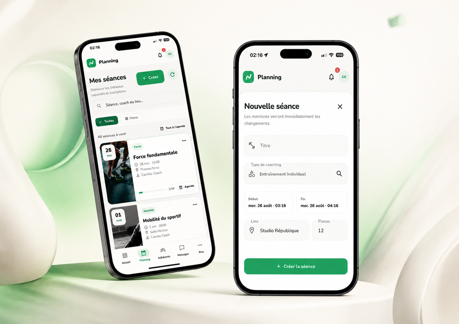 Nino Studio - Application mobile de gestion des séances, réservations et adhérents pour coachs sportifs