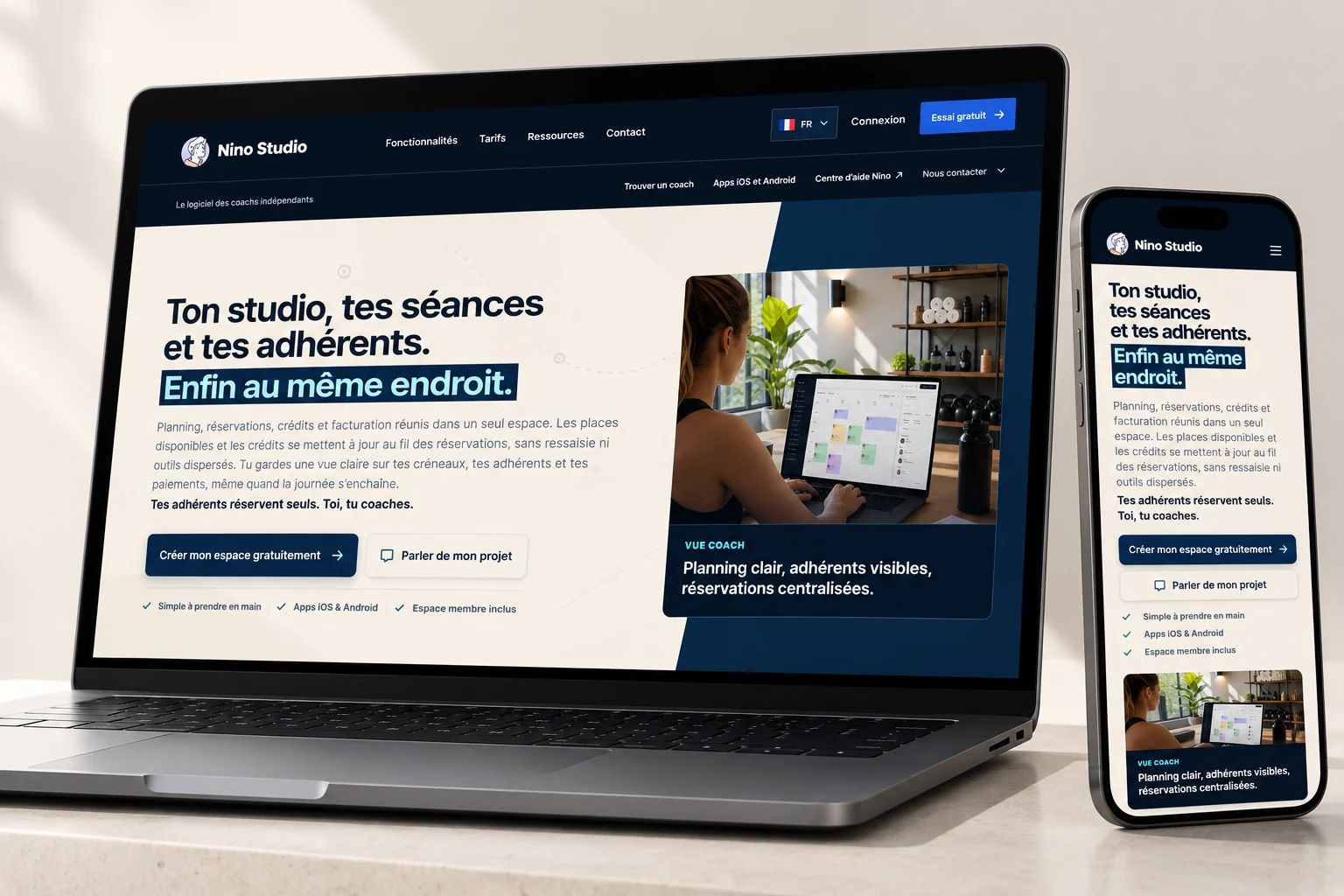 Nino Studio présenté sur ordinateur et mobile