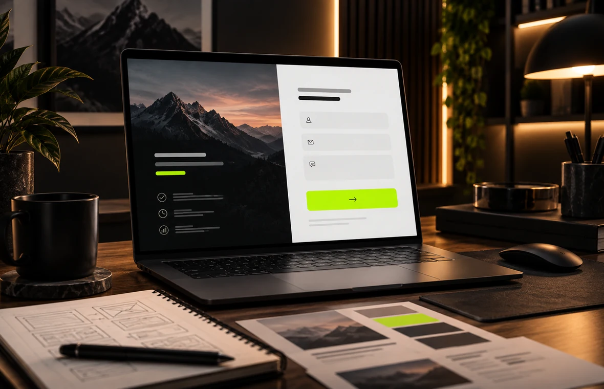 Ordinateur affichant un formulaire et un appel à l’action, pour évoquer un site plus orienté conversion.
